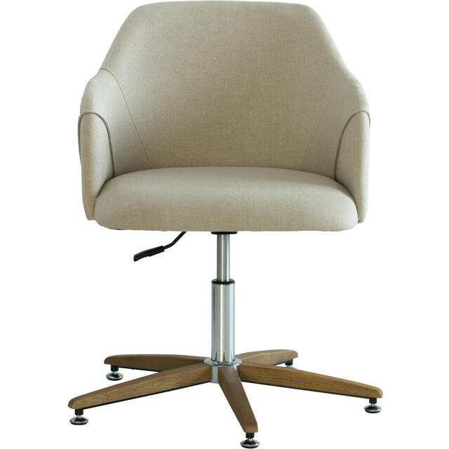 Koda Art Deco Height-Adjustable Swivel Desk Chair in Natural Linen Fabric image 4