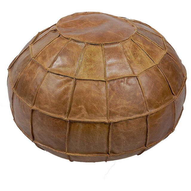 Brown Leather Pumpkin Pouffe Footstool