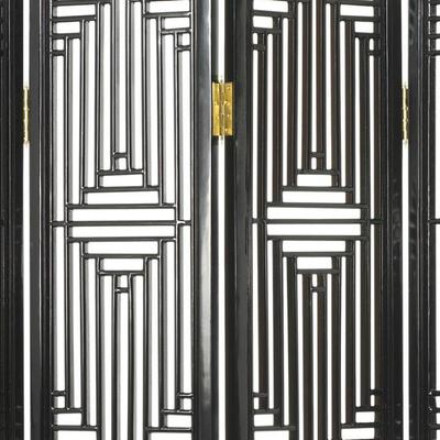 Oriental Ming 4 Panel Wooden Divider Screen - Black Lacquer image 2