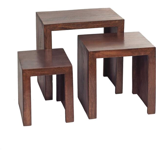 Dakota Dark Wood Mango Nest of 3 Tables Hardwood | Side tables