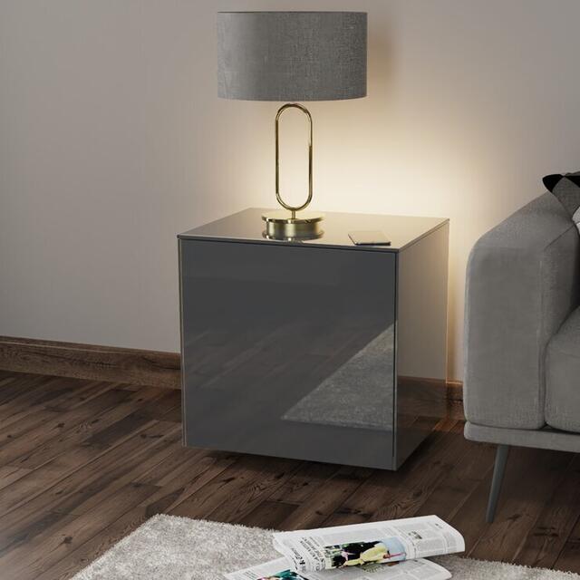Frank Olsen Cube Lamp Table High Gloss Grey with Wireless Phone Charger and LED Mood Lighting image 4