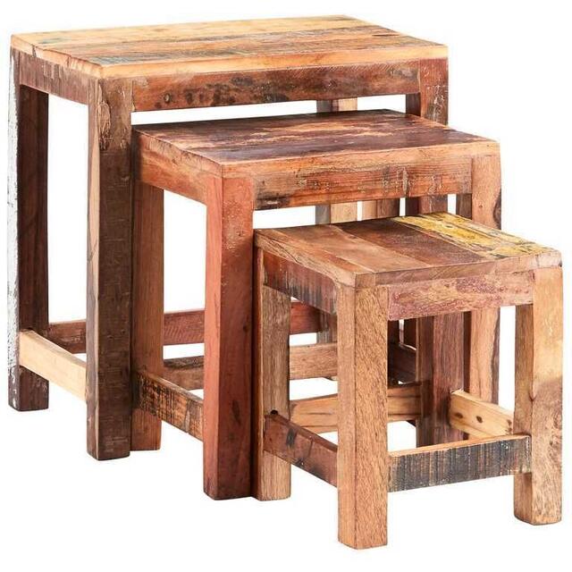 Coastal Nest of 3 Tables in Reclaimed Wood | Side tables