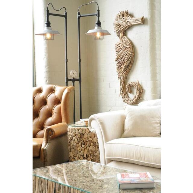 Driftwood Tall Round Lamp Table with Glass Top image 5