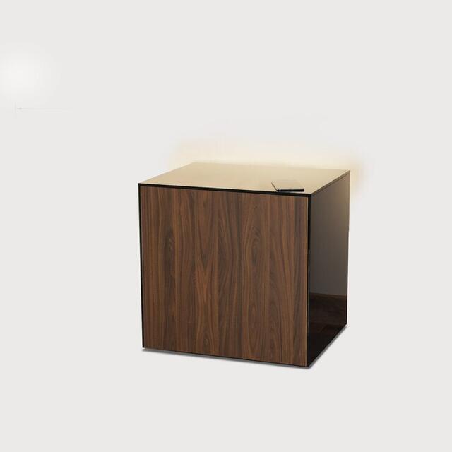 Frank Olsen Cube Lamp Table High Gloss Black and Walnut Effect with Wireless Phone Charger and LED Mood Lighting