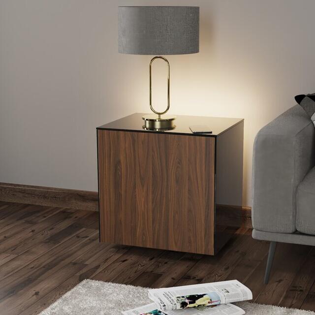 Frank Olsen Cube Lamp Table High Gloss Black and Walnut Effect with Wireless Phone Charger and LED Mood Lighting image 3