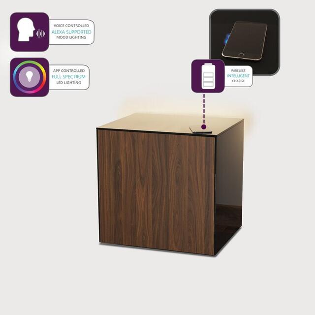 Frank Olsen Cube Lamp Table High Gloss Black and Walnut Effect with Wireless Phone Charger and LED Mood Lighting image 4