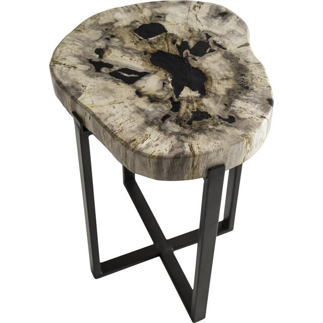 Peter Disk Lamp Table with Petrified Wood Top & Black Frame