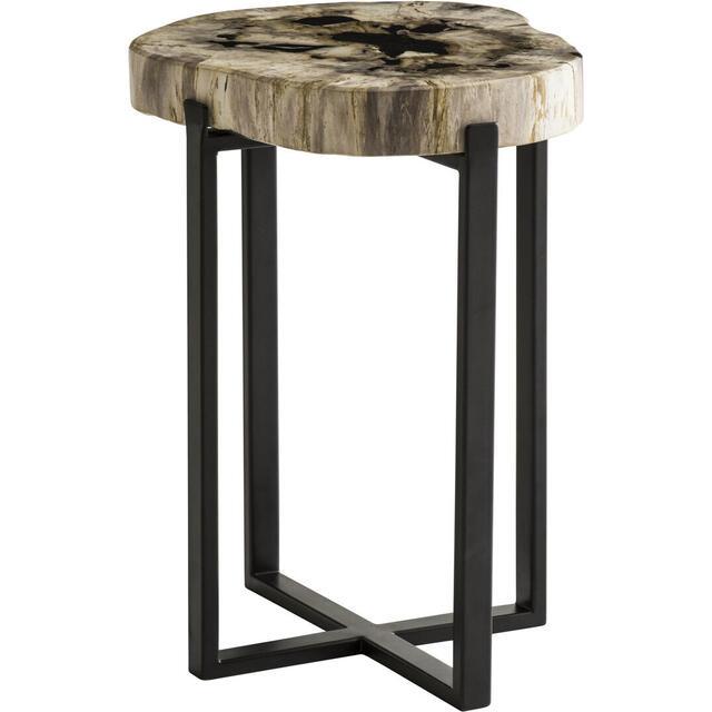 Peter Disk Lamp Table with Petrified Wood Top & Black Frame image 2