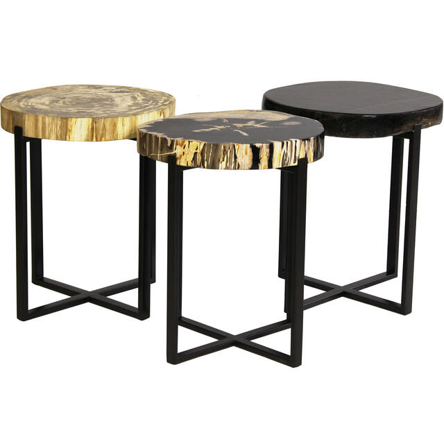 Peter Disk Lamp Table with Petrified Wood Top & Black Frame image 3