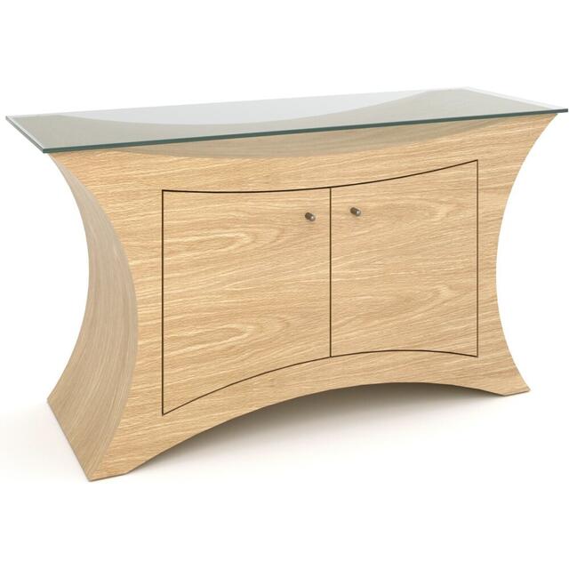 Tom Schneider Atlas Small Curved Wooden 2 Door Sideboard with Glass Top 140cm Wide image 3