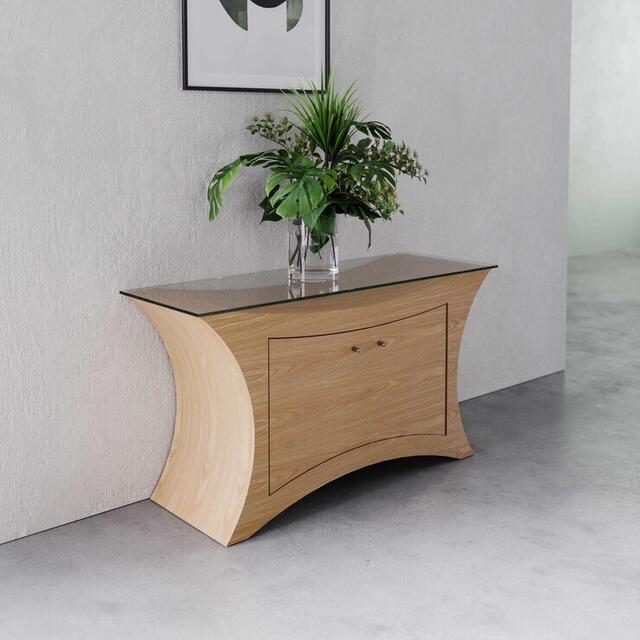 Tom Schneider Atlas Small Curved Wooden 2 Door Sideboard with Glass Top 140cm Wide image 6