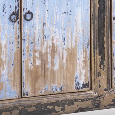 Oriental Rustic 4 Door Painted Wood Sideboard in Blue and Black image 5