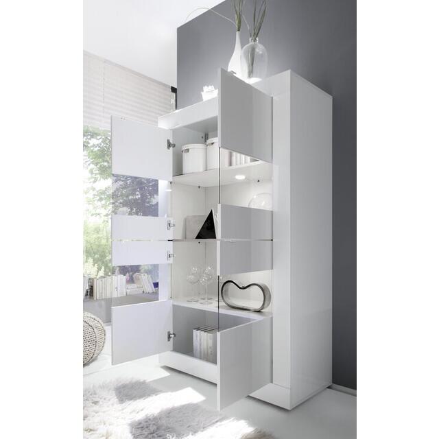 Urbino Collection Four Door Vitrine with LED Spotlights - White Gloss image 2