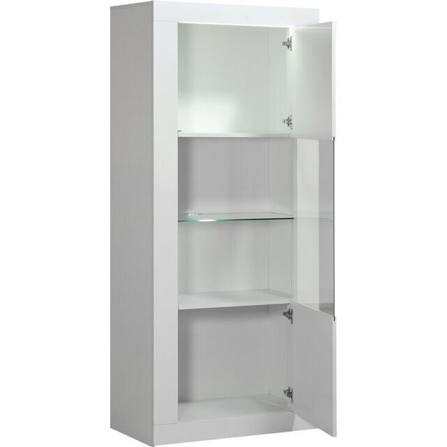 Karma White Gloss 1 Door Glass Display Unit Wave Pattern with LED Lighting image 3
