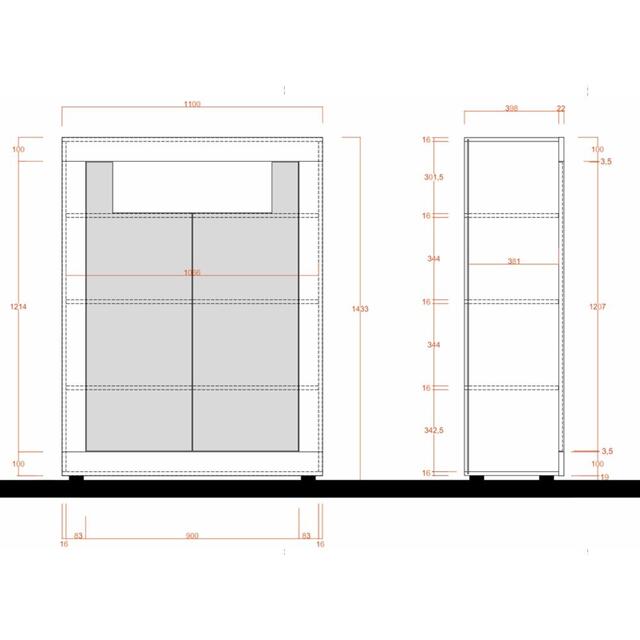 Como Two Door Highboard - Grey Finish image 2