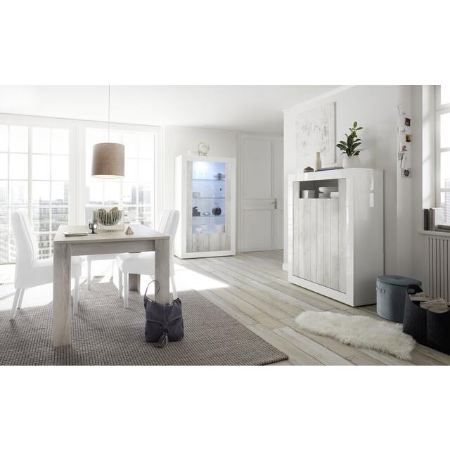 Como Two Door Highboard - White Gloss and White Pine Finish image 4
