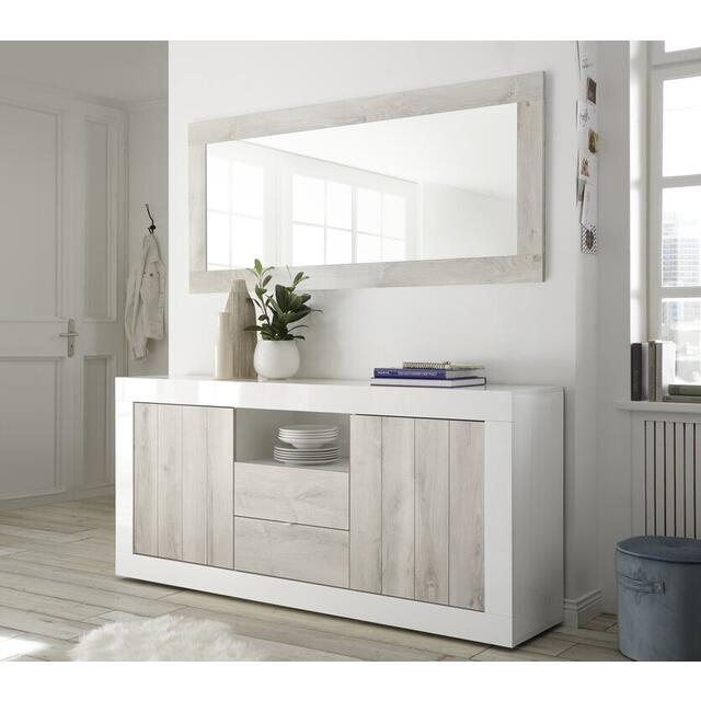 Como Two Door/Two Drawer Sideboard - White Gloss and White Pine Finish image 5
