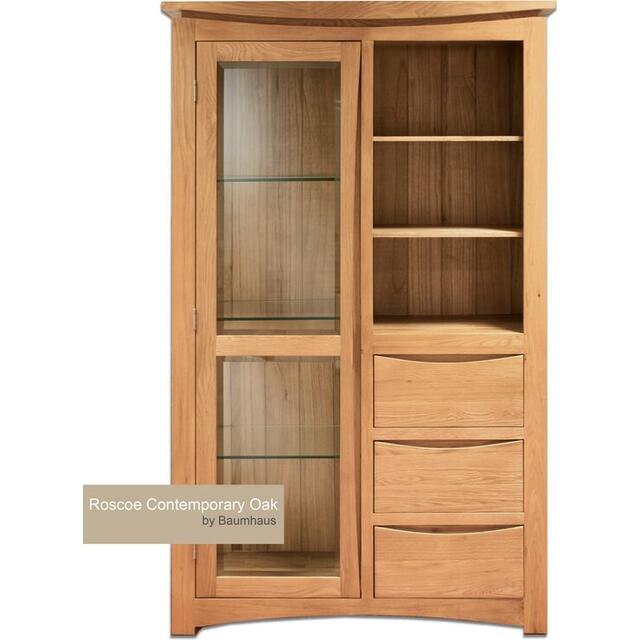 Roscoe Contemporary Oak Glazed Display Cabinet with 3 Drawers image 2
