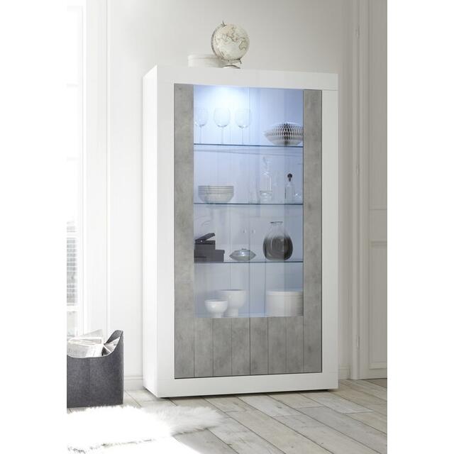Como Two Door Display Vitrine Inc. LED Spotlight - White Gloss and Grey Finish