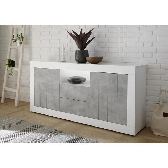 Como Two Door/Two Drawer Sideboard - White Gloss and Grey Finish