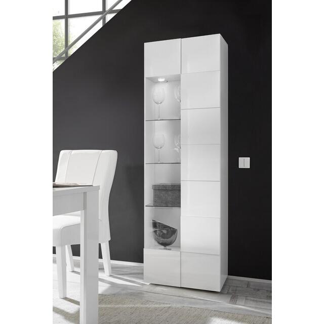 Treviso One Door Display Vitrine with LED Spotlight - White Lacquer Finish