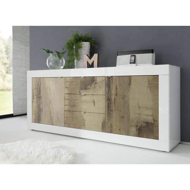 Urbino Collection Sideboard Two Doors/Three Drawers - Gloss White and Natural Finish
