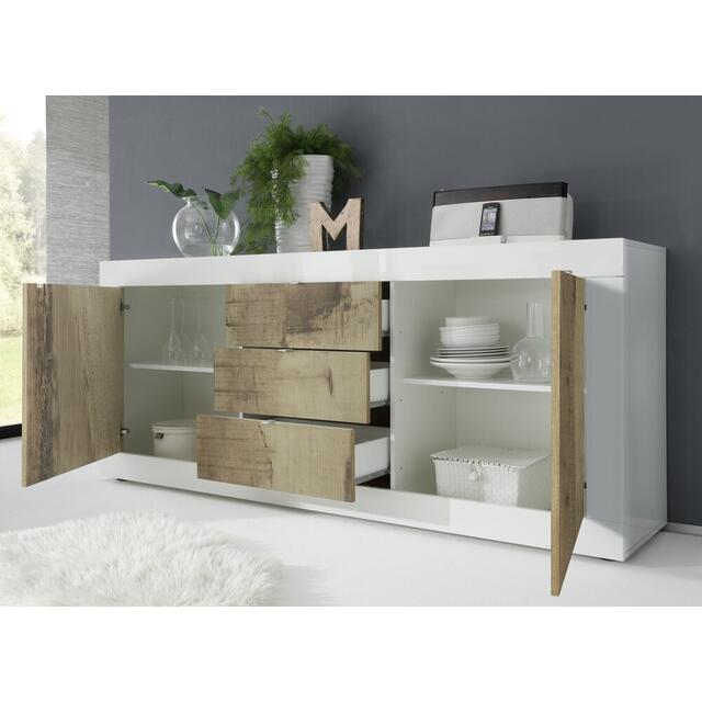Urbino Collection Sideboard Two Doors/Three Drawers - Gloss White and Natural Finish image 2