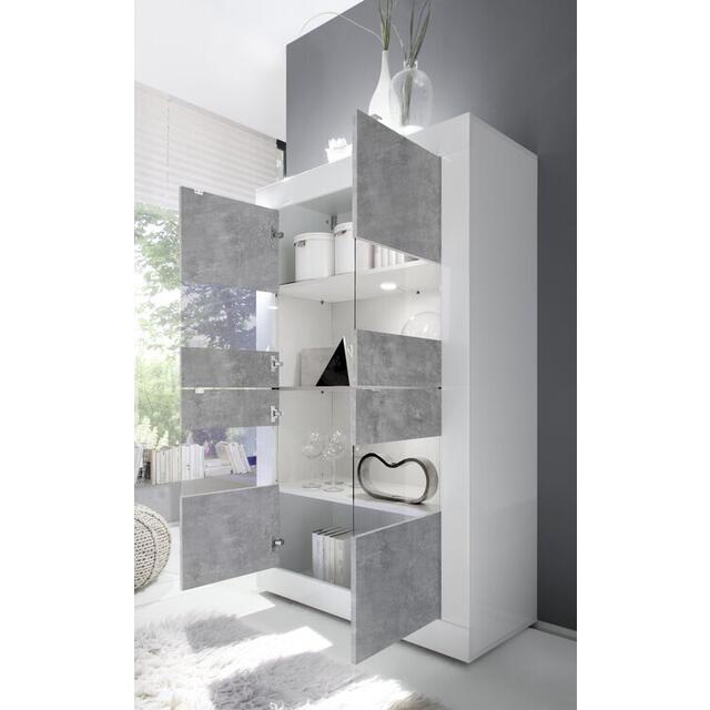 Urbino Collection Four Door Display Vitrine with optional LED Spotlights - Gloss White and Concrete Grey Finish image 2