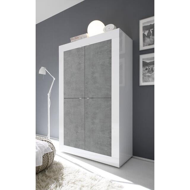 Urbino Collection Four Door High Sideboard - Gloss White and Concrete Grey Finish