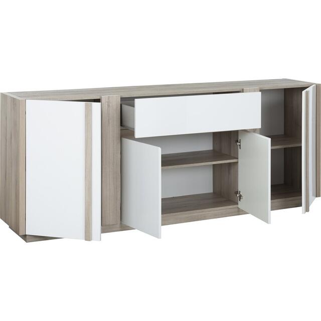 Aston Four Door One Drawer Sideboard - White and Light Oak or Black image 5
