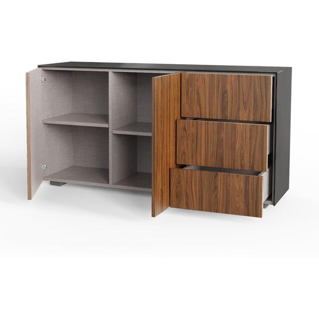Frank Olsen Contemporary Sideboard in High Gloss Black and Walnut With Wireless Phone Charging And LED Mood Lighting image 2