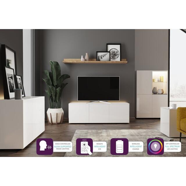 Contemporary High Gloss White Display cabinet with Hidden Wireless Phone Charging image 6