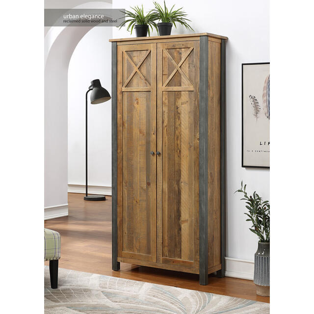 Urban Elegance Living Room High Cabinet Reclaimed Wood and Aluminium