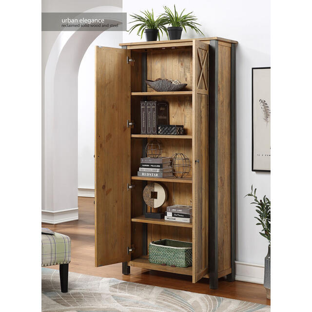 Urban Elegance Living Room High Cabinet Reclaimed Wood and Aluminium image 2