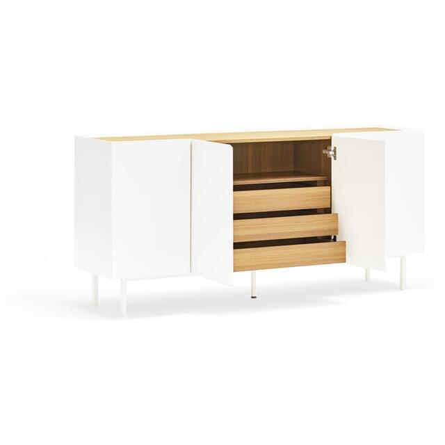 Arista Four Door Sideboard with three internal drawers - Matt White and Light Oak Finish image 3