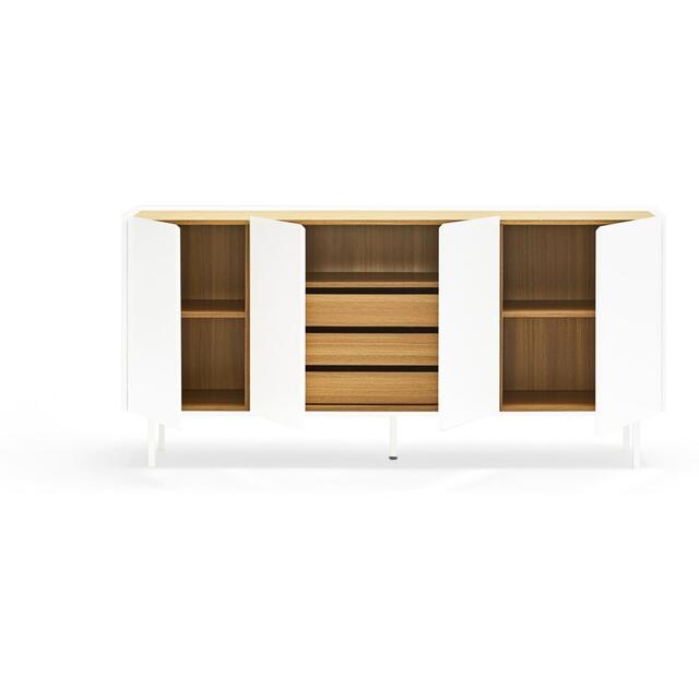 Arista Four Door Sideboard with three internal drawers - Matt White and Light Oak Finish image 4