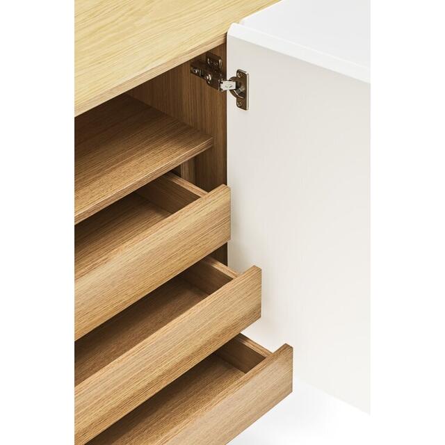 Arista Four Door Sideboard with three internal drawers - Matt White and Light Oak Finish image 5