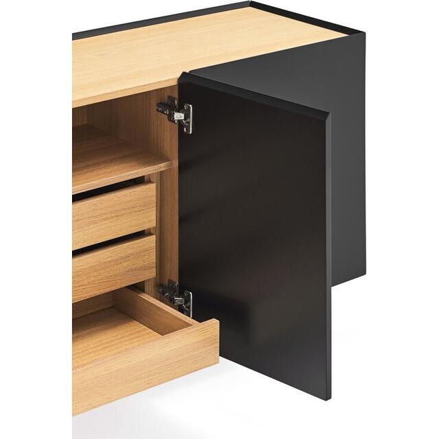 Arista Three Door Sideboard with three internal drawers - Matt Black and Light Oak Finish image 4