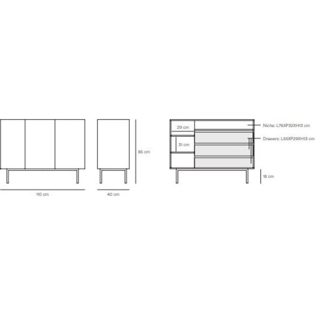 Arista Three Door Sideboard with three internal drawers - Matt Black and Light Oak Finish image 9