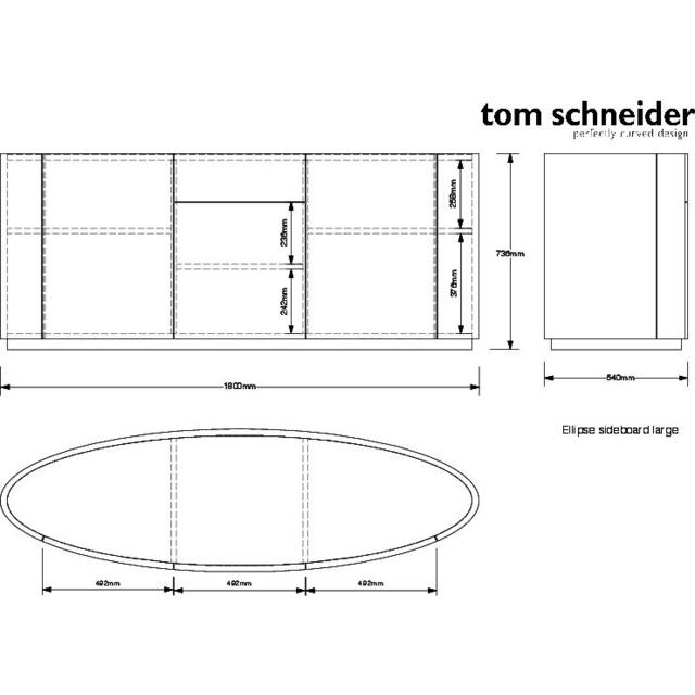 Tom Schneider Ellipse Large Curved Wood Sideboard 3 Door 1 Drawer image 5