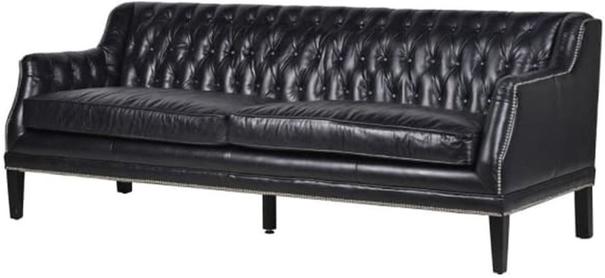 Black Leather Buttoned Three Seater Sofa
