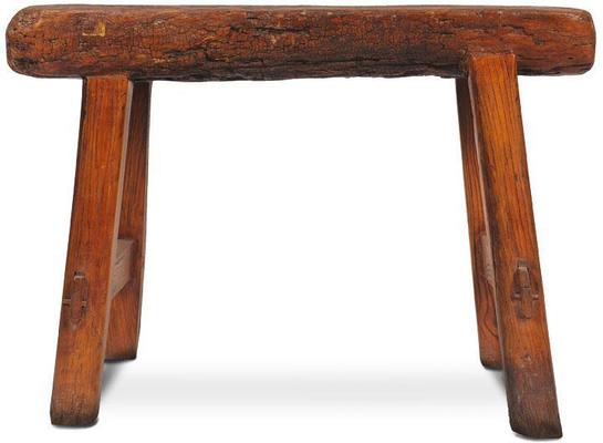 Chinese Antique Rounded Top Stool Wooden Bench - Dark Brown Elm image 2