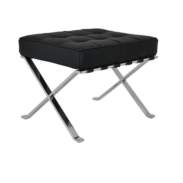 Sienna Black Leather Stool with Steel Cross Frame