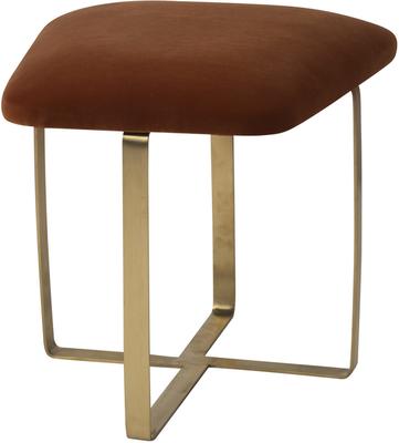 Tatel Velvet Stool in Limestone, Brown or Grey with Polished Brass Frame image 5