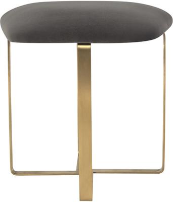 Tatel Velvet Stool in Limestone, Brown or Grey with Polished Brass Frame image 11