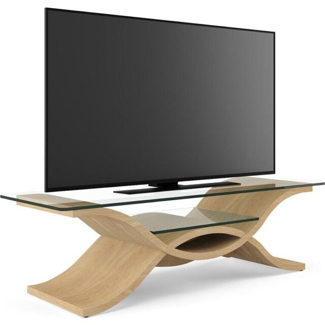 Tom Schneider Wave Entwine Curved Wooden TV Unit with Glass Shelves image 3