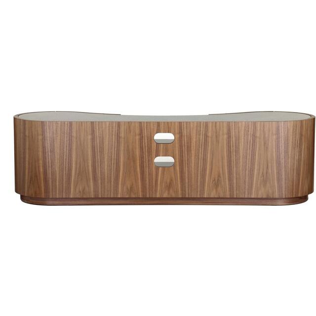 Tom Schneider Swirl Small Curved Wooden TV Media Cabinet with Glass Top and Shelves 140cm Wide image 4