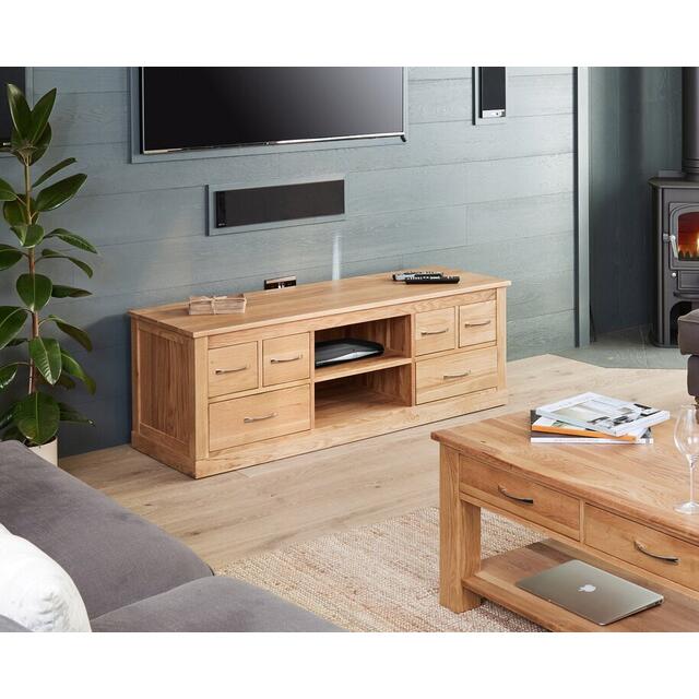 Mobel Oak Widescreen TV Cabinet 6 Drawers Modern Design