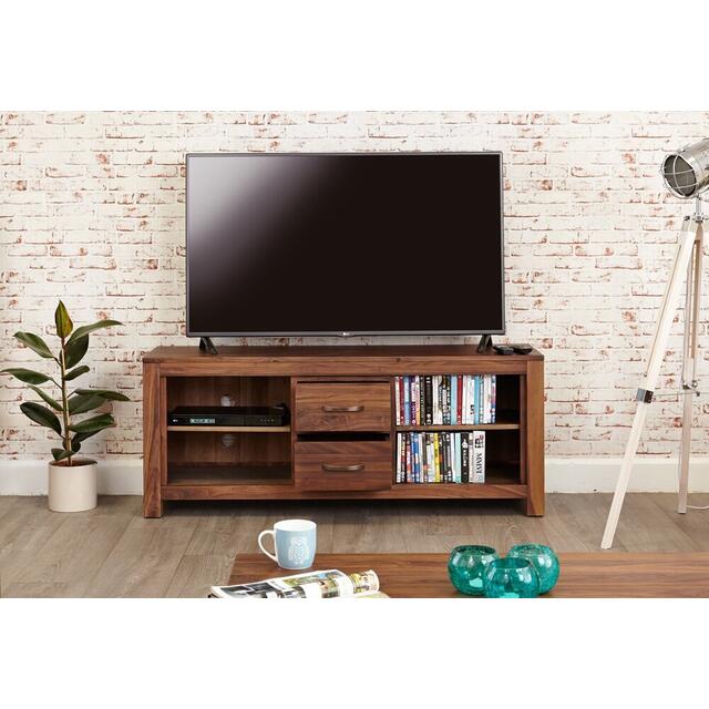 Mayan Walnut Rustic Media TV Cabinet with 2 Drawers image 3