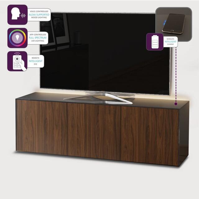Frank Olsen TV Cabinet 150cm High Gloss Grey and Walnut Effect with Wireless Phone Charging and Mood Lighting image 4